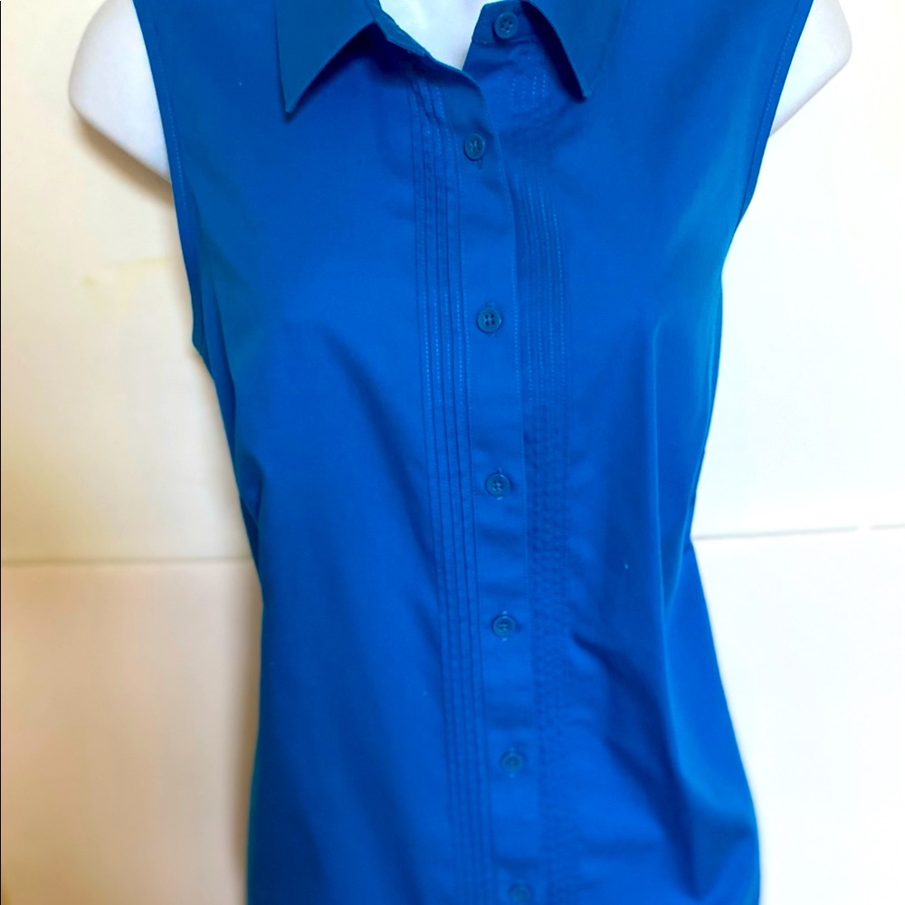 COPY - Sleeveless No Iron Pintucked button front …